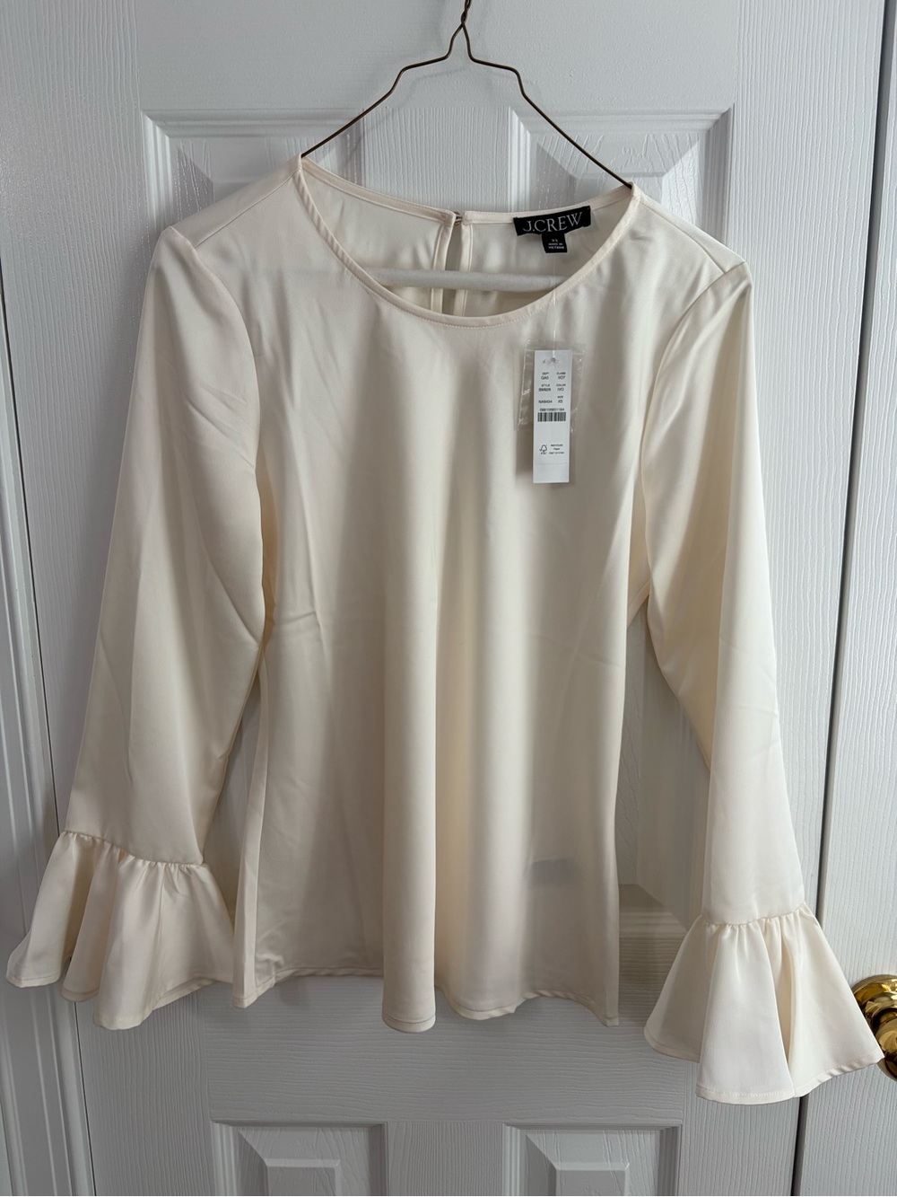J. Crew Cream Bell-Sleeve Ruffle Blouse
